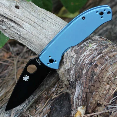 Spyderco Tenacious R.I.L. - 3.35" 8Cr13MoV Black Oxide Plain Blade Blue Anodized Titanium Handle C122TIBLBK