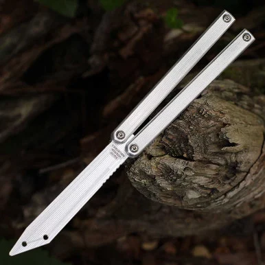 Squid Industries Squiddy-ALT Trainer - 4.50" 6061-T6 Aluminum Tanto Trainer Blade, Silver CNC Textured Aluminum Monoblock Channel Handles - SQUIDDY-ALT