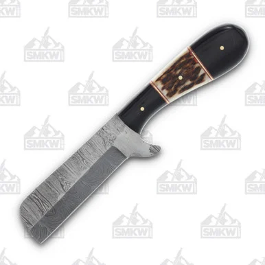 SZCO Supplies Horn and Stag Razor Knife Fixed Damascus 4in Blade DM1357SG