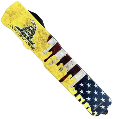 Templar Excalibur Small Don't Tread On Me OTF - Blk Alum (3.0" D2 Drop Point Serr) XS-DTOM-62-1