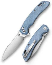 Trivisa Aur-04L Folding Knife Blue Micarta Handle 14C28N Sheepsfoot Plain Edge Stonewash Finish