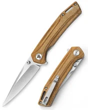 Trivisa Volans-04K Folding Knife Khaki Micarta Handle 154CM Plain Edge Stonewash Finish