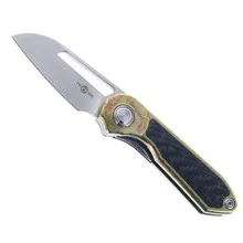 Two Sun Folding Knife Carbon Fiber/Color Titanium Handle M390 Plain Edge TS319