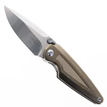 Two Sun Folding Knife Gold Titanium Handle M390 Plain Edge TS439-Color-Gold