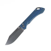 TwoSun Folding Knife Blue Micarta Handle 14C28N Plain Edge Stonewash Finish TS495