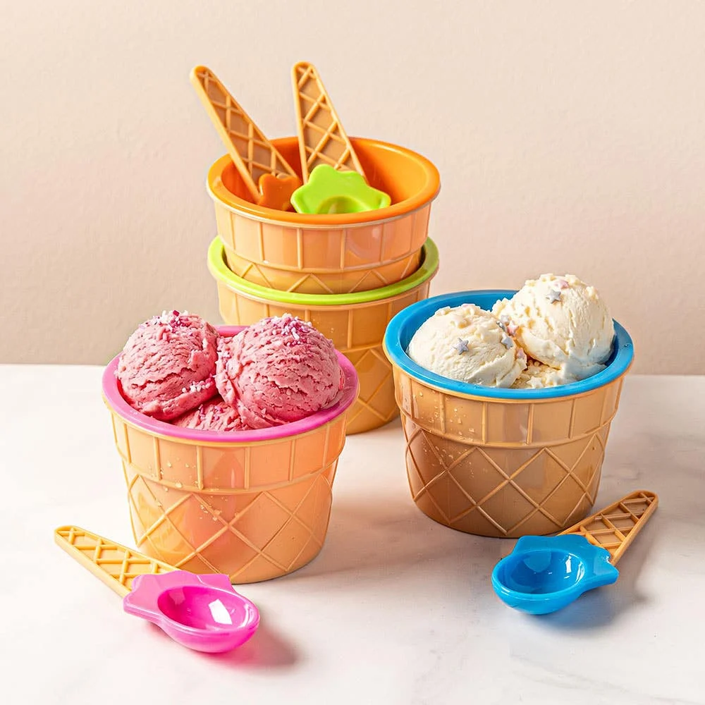 Ty Summer Dessert Ice Cream Bowls with Spoons - Set of 8