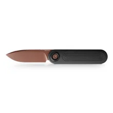 Vosteed Corgi Folding Knife Black Aluminum Handle S35VN Drop Point Plain Edge Copper Dune Finish A3708