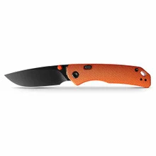 Vosteed Marten Folding Knife Orange Aluminum Handle 154CM Drop Point Plain Edge Black Stonewash Finish A1606