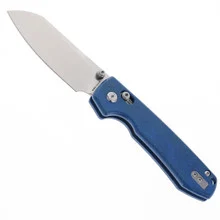 Vosteed Raccoon Crossbar Lock Folding Knife Blue Micarta Handle 14C28N Cleaver Plain Edge Satin Finish A0515