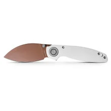 Vosteed Shilin Cutter Folding Knife White G10 Handle 154CM Plain Edge Copper Dune Finish A2803