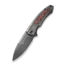 WE Hyperactive Folding Knife Polished Gray Orange Peel Lava Flow Fat Carbon Fiber Handle Vanax Drop Point Plain Edge Polished Gray Finish WE23030-2