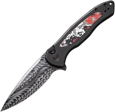 WE Knife Kitefin - Blk TI/Fat Carbon Inlay (3.25" Damascus) WE19002NDS1