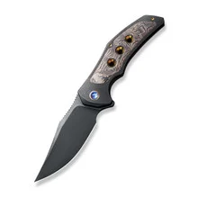 WE Magnetron Folding Knife Black/Copper/Gold Titanium/Copper Foil Carbon Fiber Handle 20CV Clip Point Plain Black Blade WE18058-3