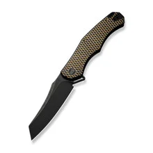 WE RekkeR Folding Knife Gold/Black Titanium Handle 20CV Reverse Tanto Plain Edge Black Stonewash Finish WE22010G-3
