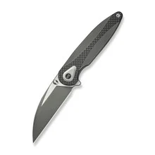 WE Zenthra Folding Knife Gray Titanium/Twill Carbon Fiber Handle M390 Plain Edge Gray Stonewash/Satin Flat Finish WE24021C-2
